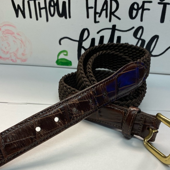 Brighton Braided Nylon and Croc Embossed Men’s Brown Belt, Gold Hardware Size 36 - Picture 10 of 10